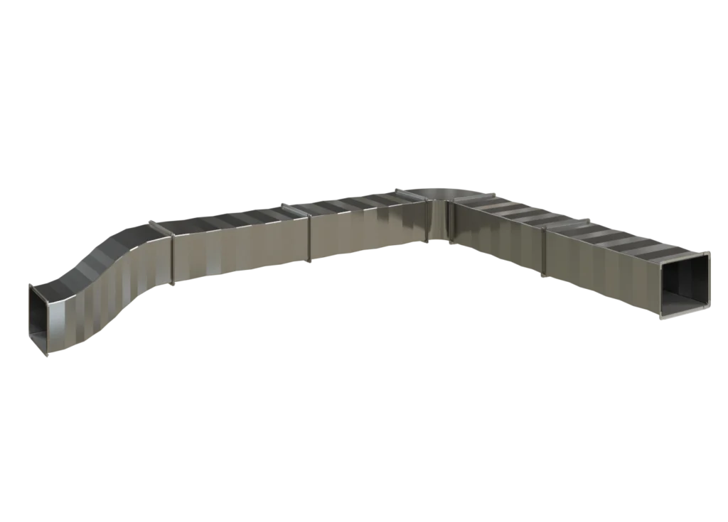 Condotto aeraulico in acciaio con curve e sezioni rettilinee per sistemi di ventilazione GSG Air Conditioned